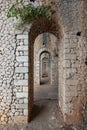 Corridors and arches in the Temple of Jupiter Anxur, an Ancient Roman temple that is located in Terracina, Latina, Italy