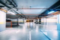 Corridors in a large heated underground parking lot with lighting