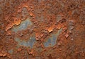 Corroded metal surface with extensive rusting and flaking. The texture features a Royalty Free Stock Photo