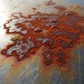 Corroded metal surface with reddish-brown rust, iron oxide, forming uneven textures. Royalty Free Stock Photo