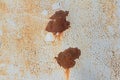 Corroded mettallic background.Rusty metal wall with cracked blue paint, rust through the paint Royalty Free Stock Photo