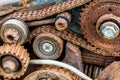 Corroded old gear wheels of broken industrial machine