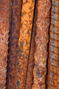 Corroded steel rods used in construction, close up view Royalty Free Stock Photo