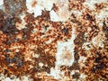 Corroded white metal background. Rusty corrosion. Rusty metal surface with streaks of rust. Brown, black and orange rust Royalty Free Stock Photo