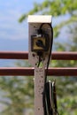 Corrosion-marked outdoor power control switch with cable bundle Royalty Free Stock Photo
