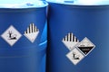 Corrosive chemical symbols on a chemical tank