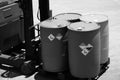 Corrosive chemical symbols on a chemical tank