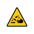 Corrosive material yellow triangle sign. Corrosive hazard vector sign. Royalty Free Stock Photo