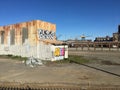 Corrugated and abandon old building with graffiti.