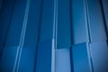 Corrugated blue metal sheet is close