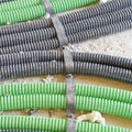 Corrugated colorer and flexible plastic pipe for electrical wiri Royalty Free Stock Photo