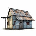 Simplified Structures: A Digital Illustration Of An Old And Rusty House