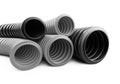 Corrugated pipe for installation of electrical cable. Grey and b