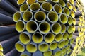 Corrugated pipes in a roadworks for laying optical fiber Royalty Free Stock Photo