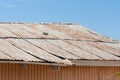 Corrugated tin sheet roof with rust patina on an old building