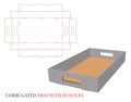 Corrugated Tray Template, Tray with Handles. Vector with die cut / laser cut layers. White, empty, blank, isolated Corrugated Box