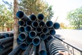 Corrugated water pipes of large diameter prepared for laying Royalty Free Stock Photo