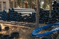 Corrugated water pipes of large diameter prepared for laying Royalty Free Stock Photo