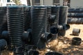 Corrugated water pipes of large diameter prepared for laying Royalty Free Stock Photo