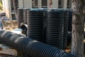 Corrugated water pipes of large diameter prepared for laying