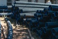 Corrugated water pipes of large diameter prepared for laying Royalty Free Stock Photo