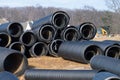 corrugated water pipes of large diameter prepared for laying Royalty Free Stock Photo