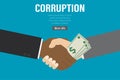Corrupt handshake. Cartoon hands are holding money. Bribe, concept banner. Corruption and financial crimes Royalty Free Stock Photo