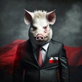 Corrupt politician, pig with evil smile, Generative AI
