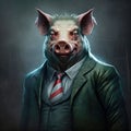 Corrupt politician, pig with evil smile, Generative AI Royalty Free Stock Photo