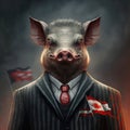 Corrupt politician, pig with evil smile, Generative AI