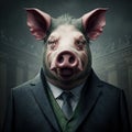 Corrupt politician, pig with evil smile, Generative AI Royalty Free Stock Photo