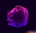 Corrupted violet point sphere. Abstract vector colorful mesh on dark background. Futuristic style card. Royalty Free Stock Photo