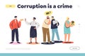 Corruption is crime landing page with cartoon characters giving or rejecting bribes