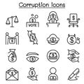 Corruption & Dishonesty icon set in thin line style