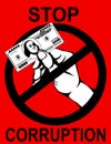 Corruption. Hand Keeps money dollars. Vector. Poster on the red Royalty Free Stock Photo