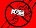 Corruption. Hand Keeps money dollars. Vector. Poster on the red Royalty Free Stock Photo