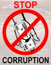Corruption. Hand Keeps money dollars. Vector. Poster on the wood