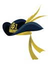 Corsair or pirate hat. Pirate fancy dress, design element. Buccaneer or carnival costume hat. Sea piracy cap fashion