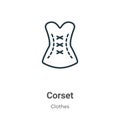 Corset outline vector icon. Thin line black corset icon, flat vector simple element illustration from editable clothes concept