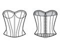 Corset-style top technical fashion illustration with fitted body, scoop strapless neckline, lacing back.