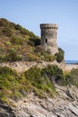 Corsica, Cap Corse, Tower of Losse, Tower of l`Osse, Haute Corse, Genoese tower, France, Europe, island, winding road