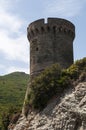 Corsica, Cap Corse, Tower of Losse, Tower of l`Osse, Haute Corse, Genoese tower, France, Europe, island, winding road Royalty Free Stock Photo