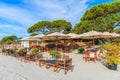 Small beach bar on sea coastBeach bar on sandy Palombaggia beach, Corsica island, France