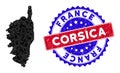 Corsica France Island Map Triangle Mesh and Distress Bicolor Stamp