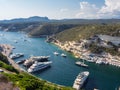 Corsica - France - 23rd August 2019 - Entrance to the port of the coastal city of Bonifacio