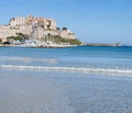 Calvi, Citadel, beach, ancient walls, marina, sailboats, skyline, Corsica, Corse, France, Europe, island Royalty Free Stock Photo