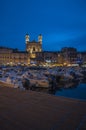Bastia, Corsica, Cap Corse, night, skyline, old port, harbor, boats, church Royalty Free Stock Photo
