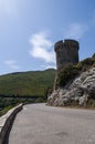 Corsica, Cap Corse, Tower of Losse, Tower of l`Osse, Haute Corse, Genoese tower, France, Europe, island, winding road