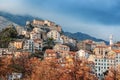 Corte, a beautiful city in the mountains on the island of Corsica, a view of the city and the mountains Royalty Free Stock Photo