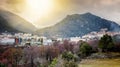 Corte, a beautiful city in the mountains on the island of Corsica, a view of the city and the mountains Royalty Free Stock Photo